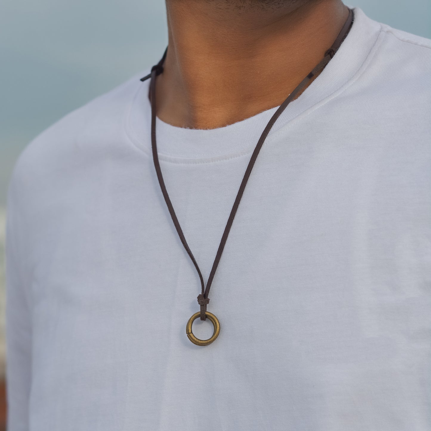 Double Circle Leather Adjustable Necklace