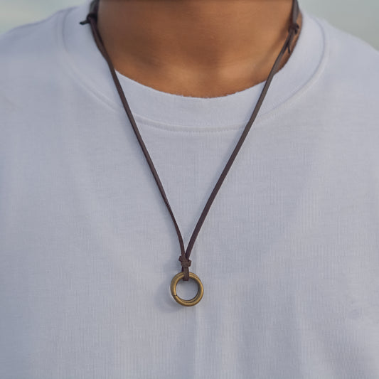 Double Circle Leather Adjustable Necklace