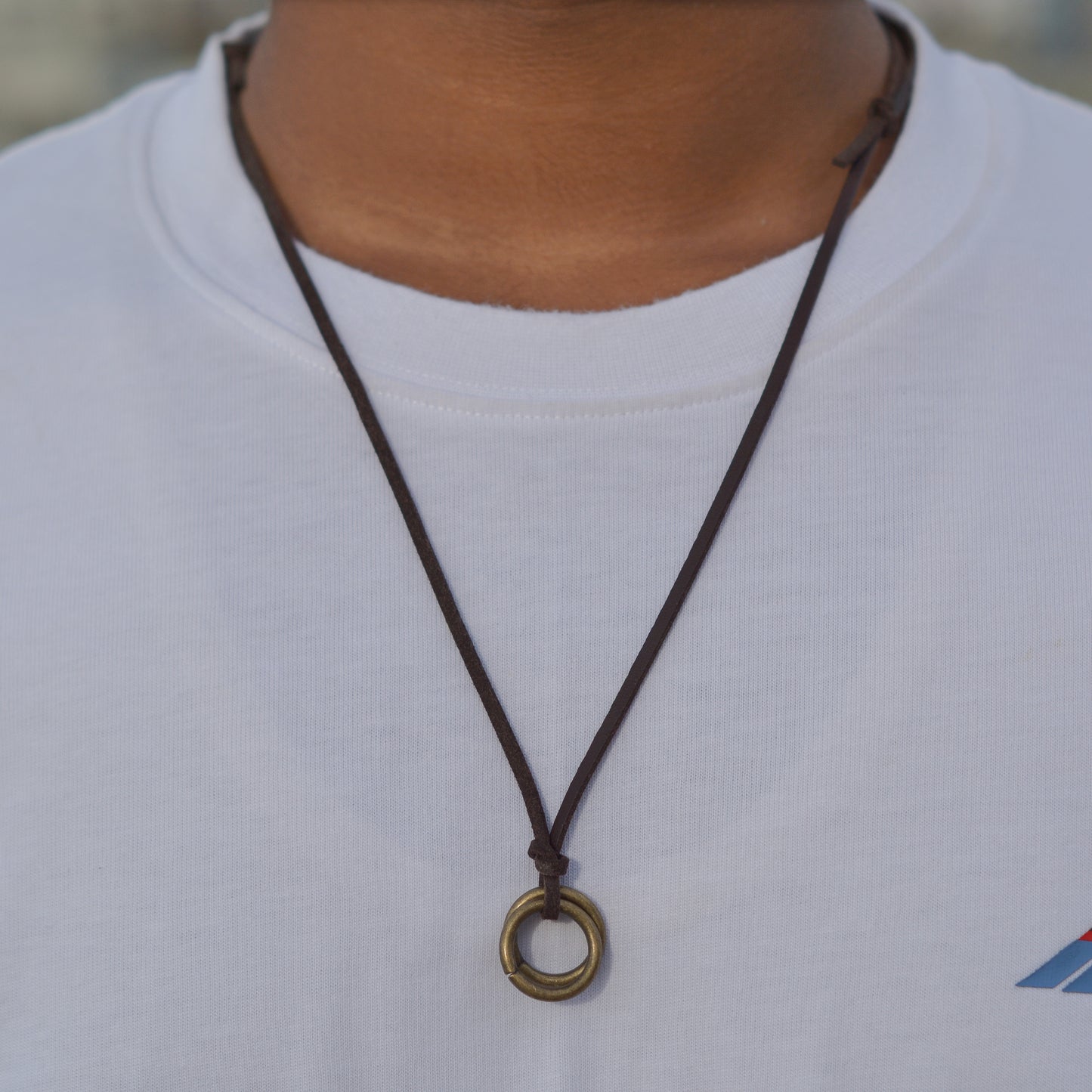 Double Circle Leather Adjustable Necklace