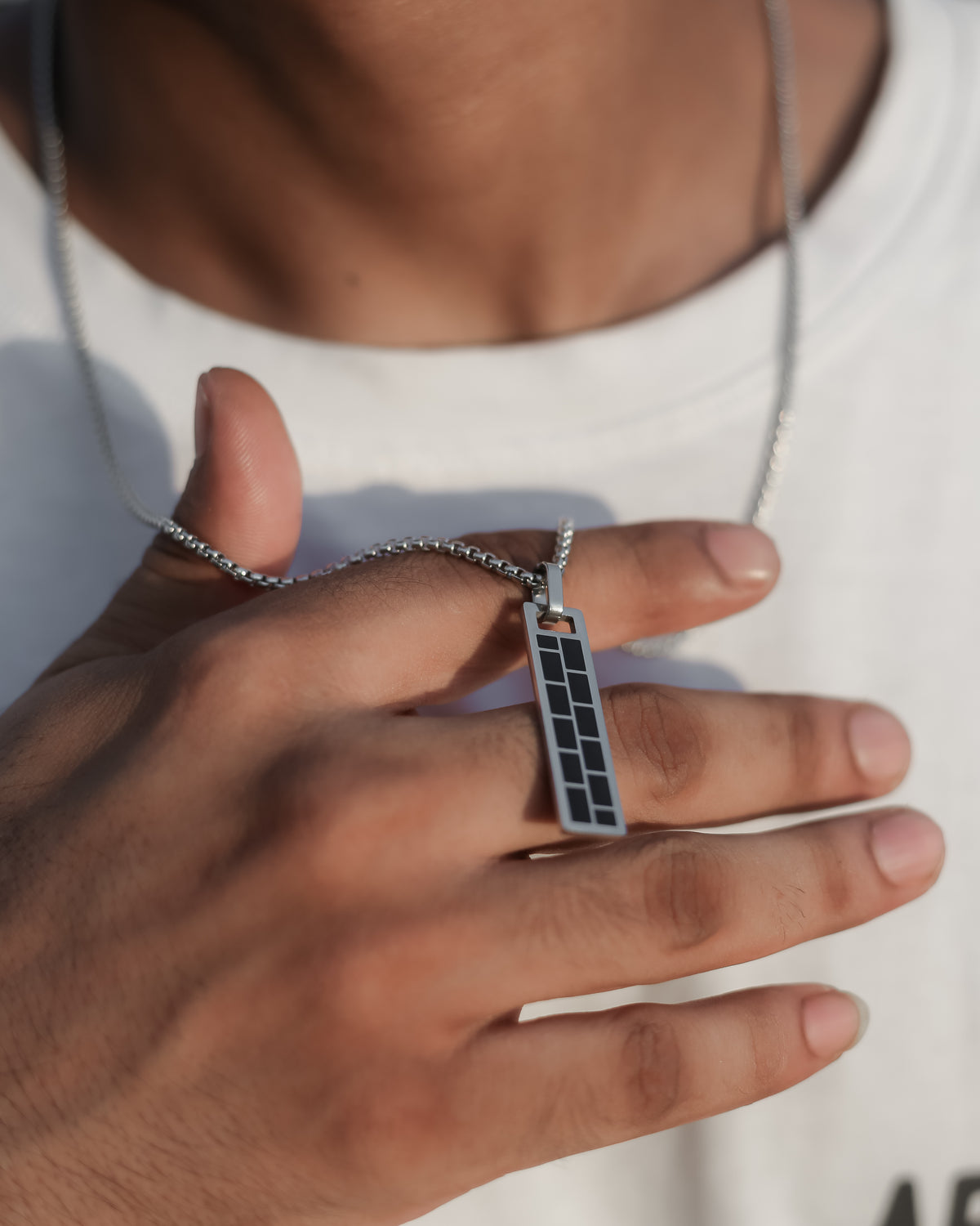 Noir Grid Pendant Necklace