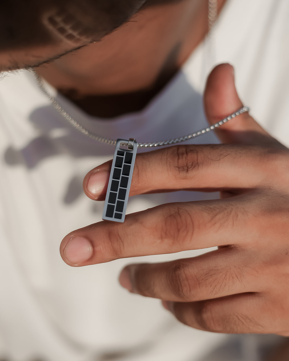 Noir Grid Pendant Necklace