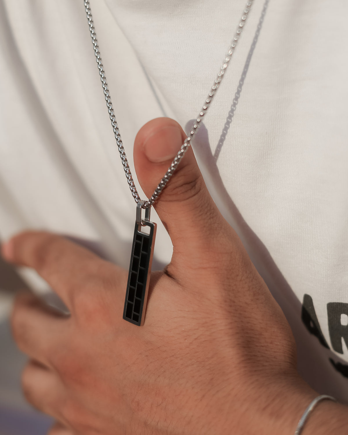 Noir Grid Pendant Necklace